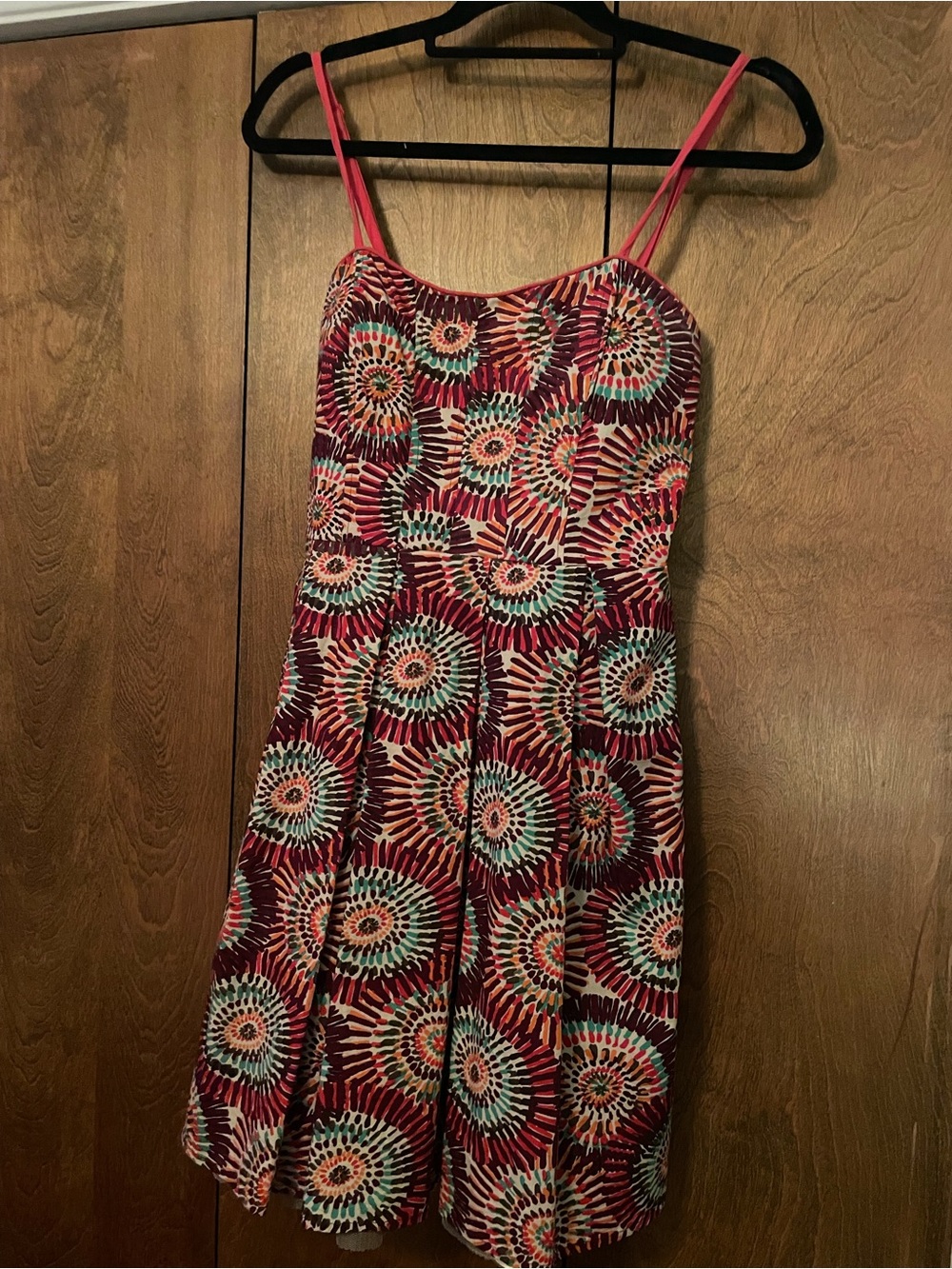 American Rag Pink and Teal Sunburst Print Mini Dress